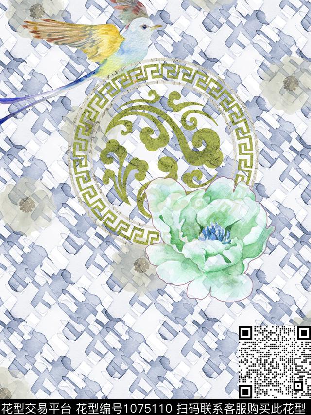 男装定位花中国风数码印花华亿平台下载（图片编号: 1075110） - 瓦栏（Walan）