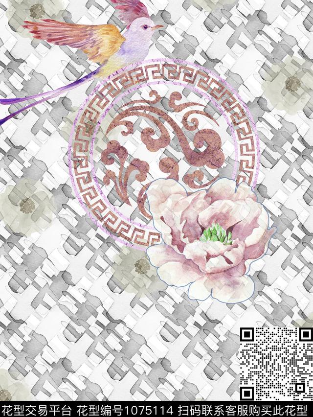 男装定位花中国风数码印花华亿平台下载（图片编号: 1075114） - 瓦栏（Walan）