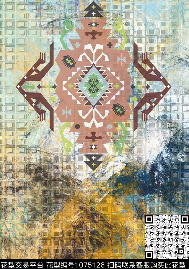 民族风抽象男装数码印花华亿平台下载（图片编号: 1075126） - 瓦栏（Walan）