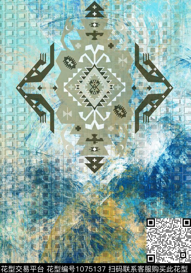 民族风抽象男装数码印花华亿平台下载（图片编号: 1075137） - 瓦栏（Walan）