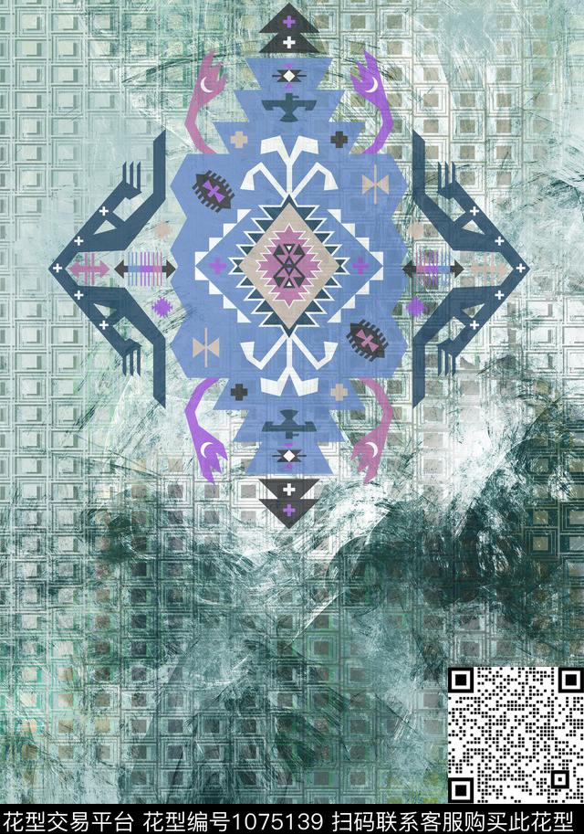 民族风抽象男装数码印花华亿平台下载（图片编号: 1075139） - 瓦栏（Walan）