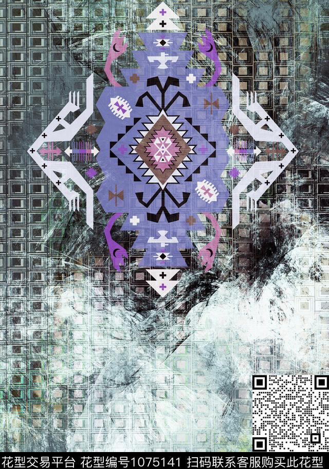 民族风抽象男装数码印花华亿平台下载（图片编号: 1075141） - 瓦栏（Walan）