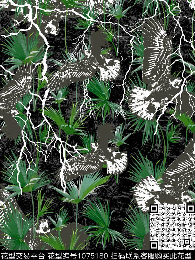 闪电植物抽象数码印花华亿平台下载（图片编号: 1075180） - 瓦栏（Walan）