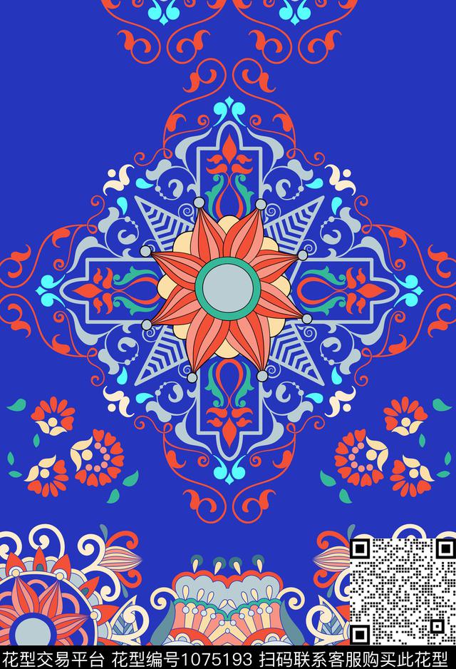 民族花卉古典花纹欧式定位花数码印花华亿平台下载（图片编号: 1075193） - 瓦栏（Walan）