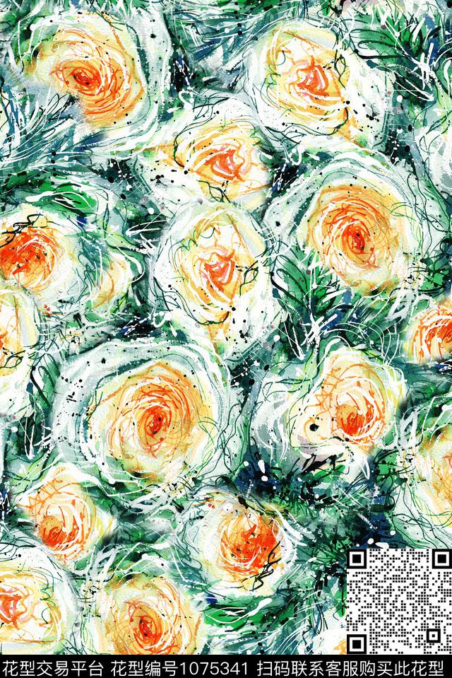 数码华亿平台花卉水彩花卉数码印花华亿平台下载（图片编号: 1075341） - 瓦栏（Walan）
