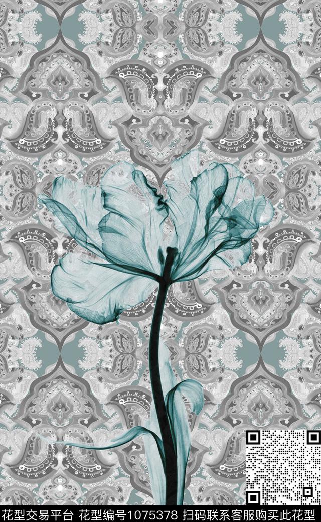 民族风抽象花卉数码印花华亿平台下载（图片编号: 1075378） - 瓦栏（Walan）