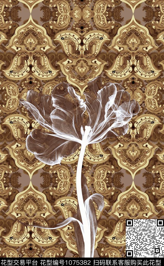 民族风抽象花卉数码印花华亿平台下载（图片编号: 1075382） - 瓦栏（Walan）