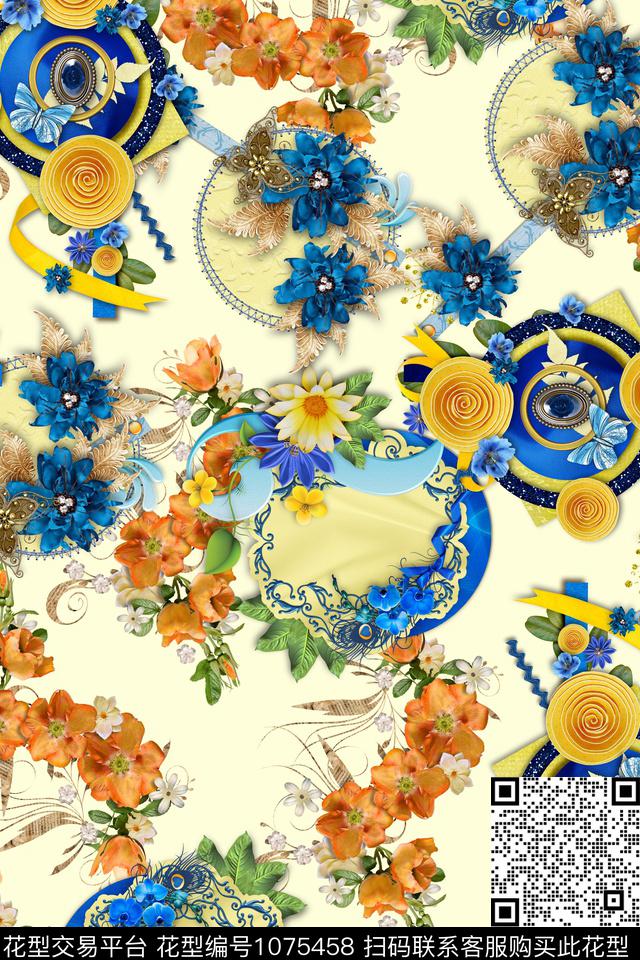 数码华亿平台抽象花卉数码印花华亿平台下载（图片编号: 1075458） - 瓦栏（Walan）