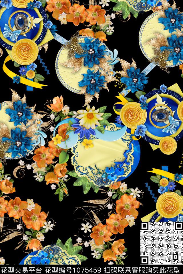 数码华亿平台抽象花卉数码印花华亿平台下载（图片编号: 1075459） - 瓦栏（Walan）