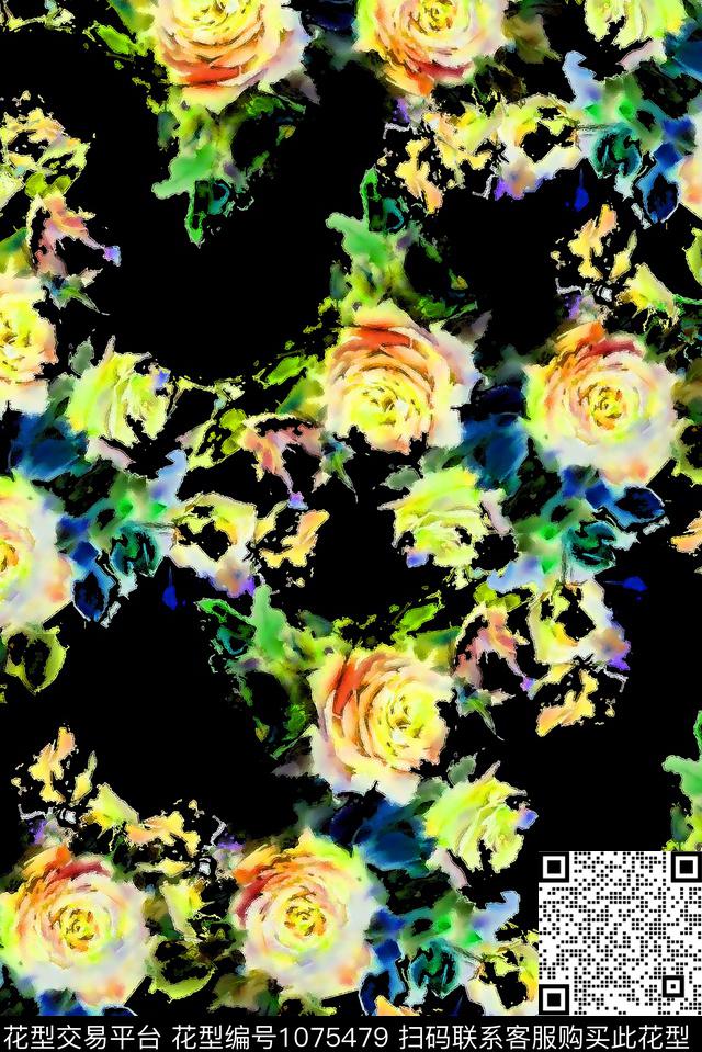 数码华亿平台抽象花卉数码印花华亿平台下载（图片编号: 1075479） - 瓦栏（Walan）