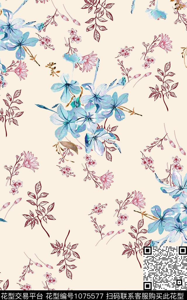 花卉女装数码印花华亿平台下载（图片编号: 1075577） - 瓦栏（Walan）