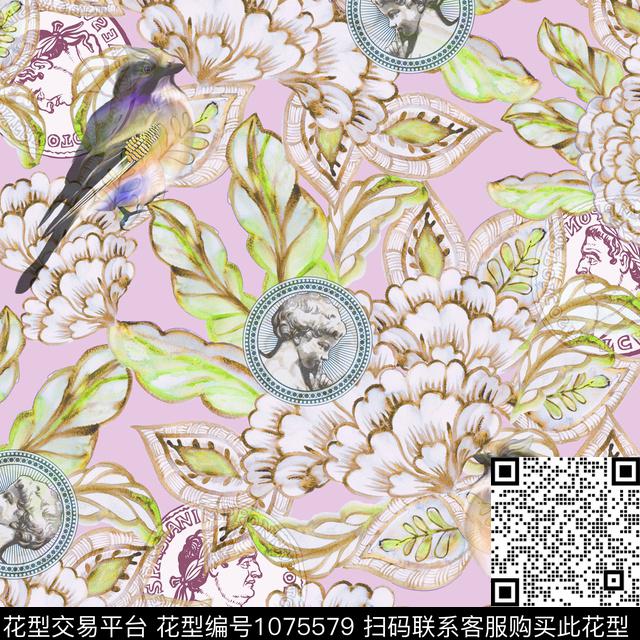 民族风钱币花鸟数码印花华亿平台下载（图片编号: 1075579） - 瓦栏（Walan）