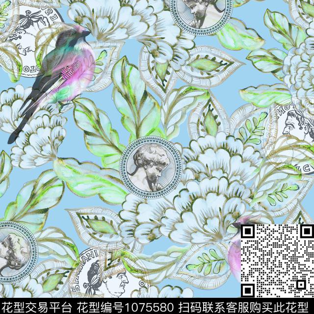 民族风钱币花鸟数码印花华亿平台下载（图片编号: 1075580） - 瓦栏（Walan）