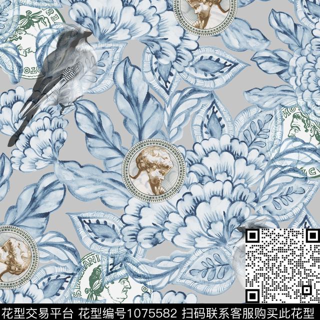 民族风钱币花鸟数码印花华亿平台下载（图片编号: 1075582） - 瓦栏（Walan）