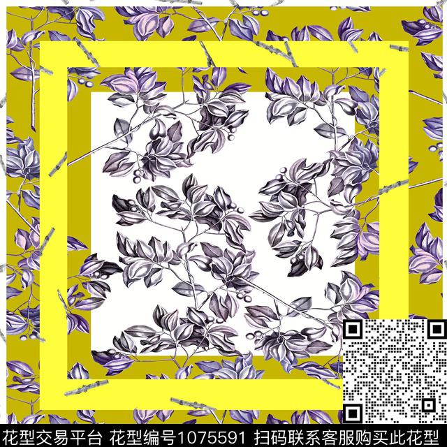 风格化花卉方巾休闲风数码印花华亿平台下载（图片编号: 1075591） - 瓦栏（Walan）