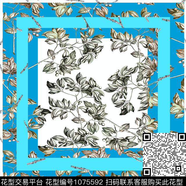 风格化花卉方巾休闲风数码印花华亿平台下载（图片编号: 1075592） - 瓦栏（Walan）