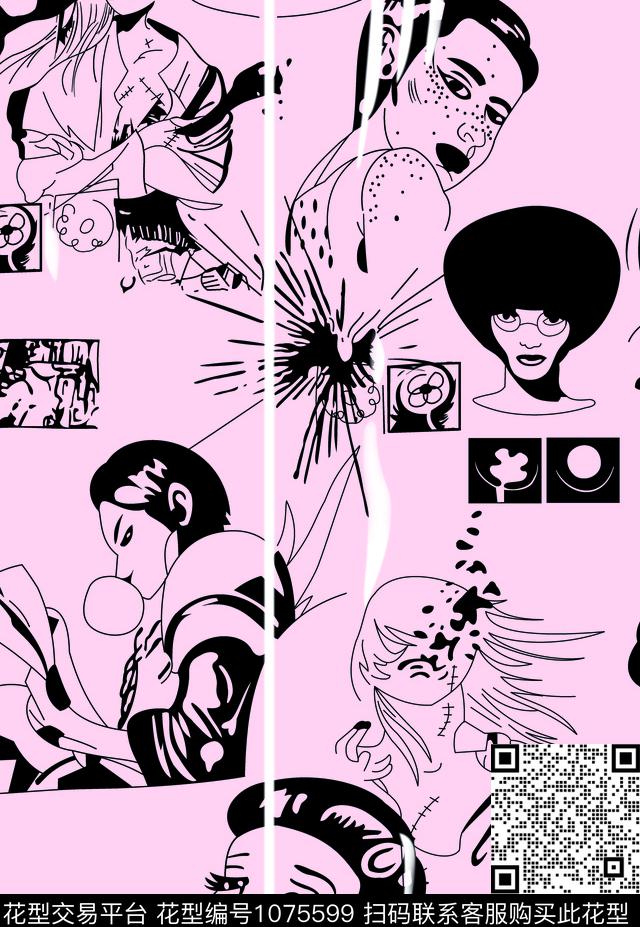 少女卡通抽象传统印花华亿平台下载（图片编号: 1075599） - 瓦栏（Walan）