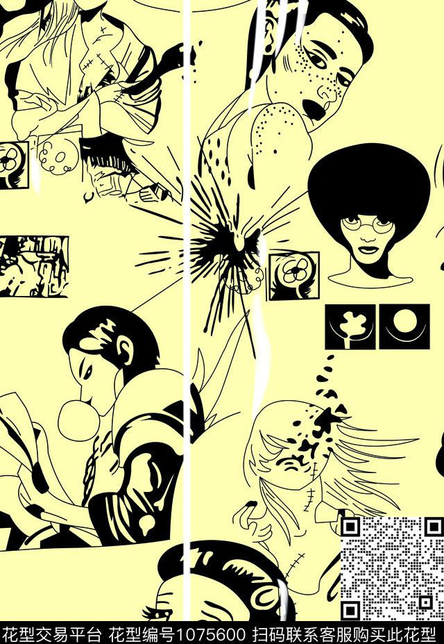 少女卡通抽象传统印花华亿平台下载（图片编号: 1075600） - 瓦栏（Walan）