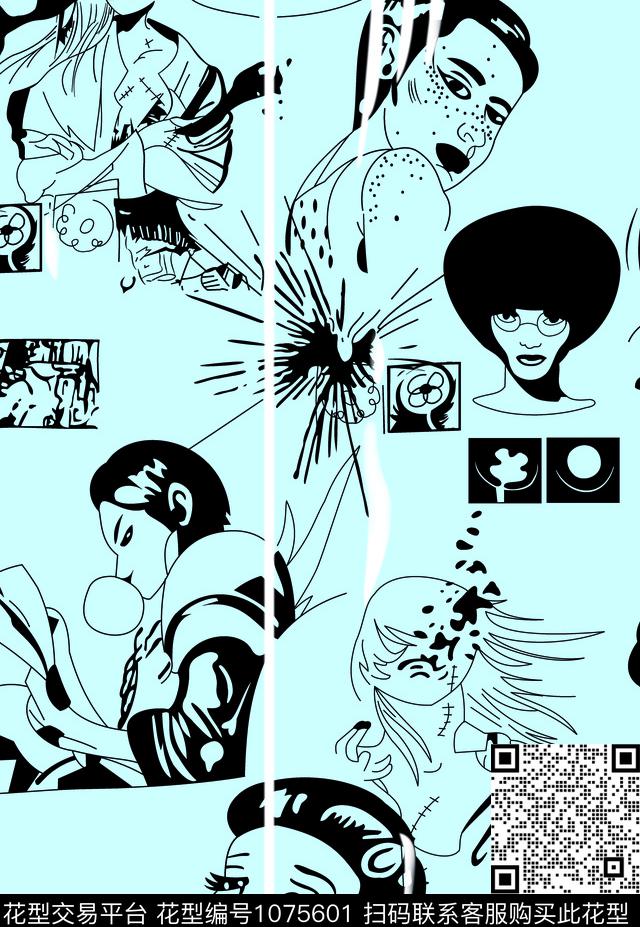 少女卡通抽象传统印花华亿平台下载（图片编号: 1075601） - 瓦栏（Walan）