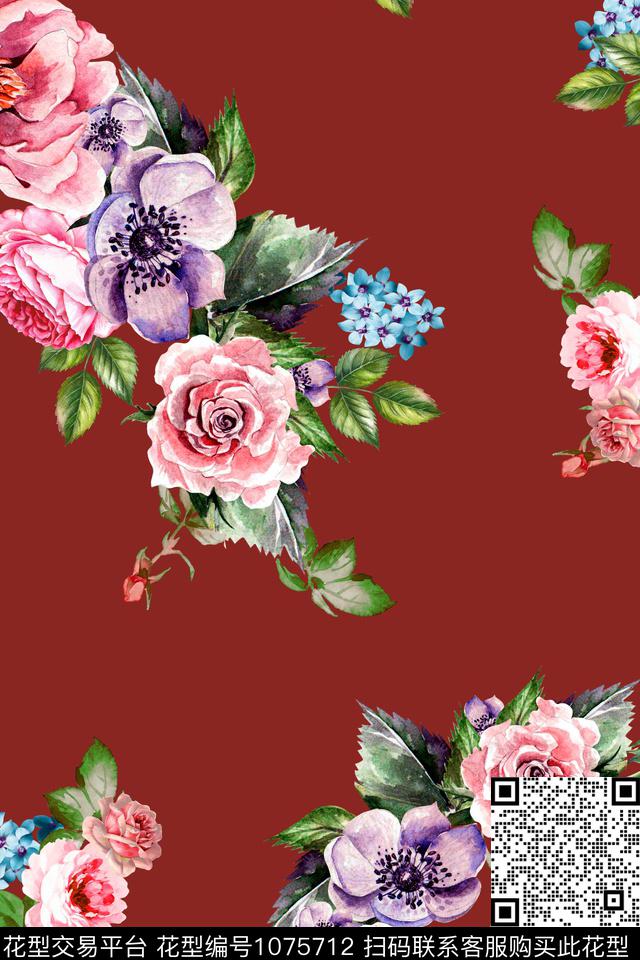 植物中老年欧美大花数码印花华亿平台下载（图片编号: 1075712） - 瓦栏（Walan）