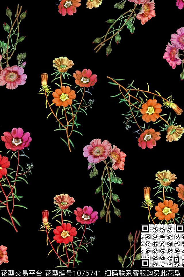 植物花卉手绘花卉数码印花华亿平台下载（图片编号: 1075741） - 瓦栏（Walan）