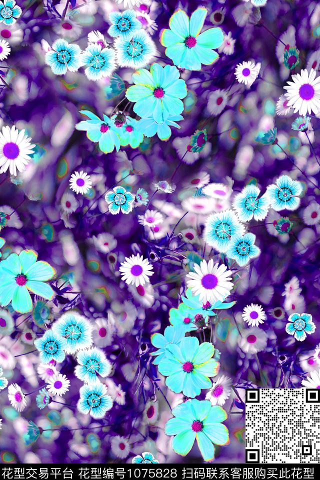 彩底花卉小碎花女装数码印花华亿平台下载（图片编号: 1075828） - 瓦栏（Walan）