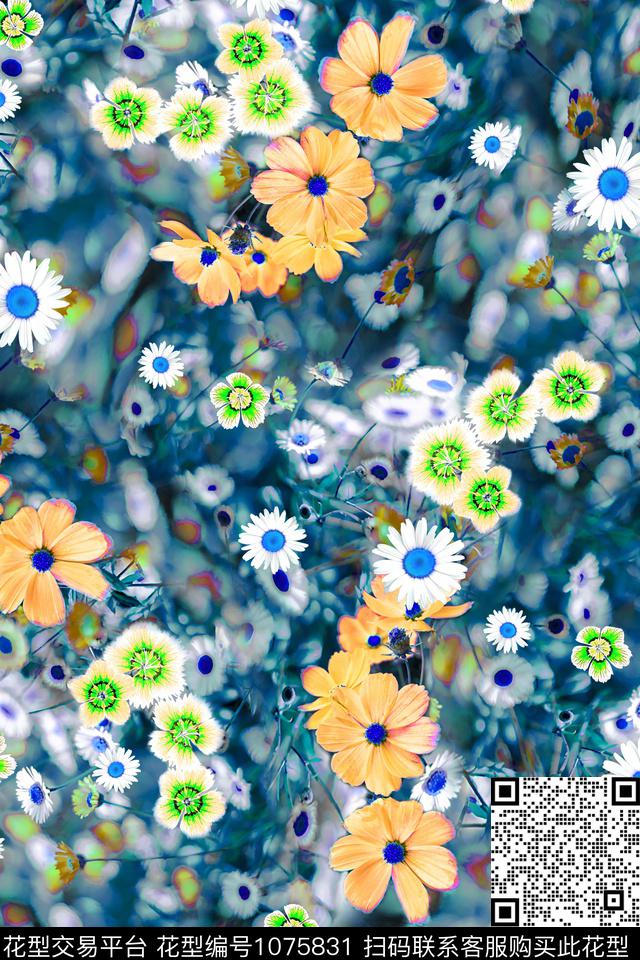 彩底花卉小碎花女装数码印花华亿平台下载（图片编号: 1075831） - 瓦栏（Walan）