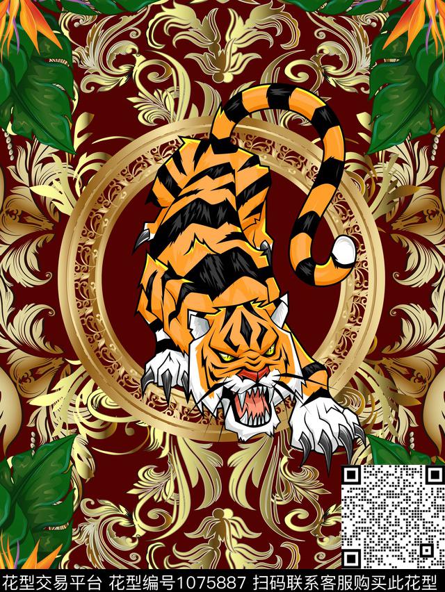 动物花卉古典花纹欧式定位花数码印花华亿平台下载（图片编号: 1075887） - 瓦栏（Walan）