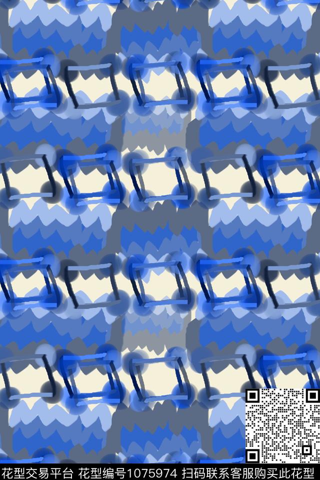 格子波浪纹抽象数码印花华亿平台下载（图片编号: 1075974） - 瓦栏（Walan）