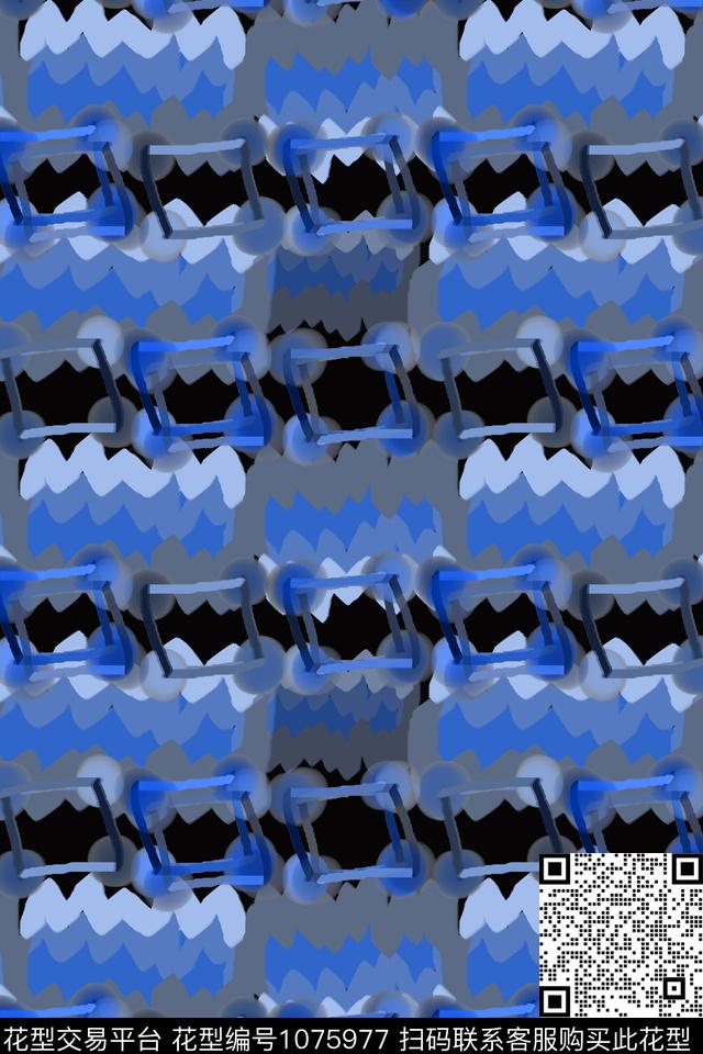 格子波浪纹抽象数码印花华亿平台下载（图片编号: 1075977） - 瓦栏（Walan）