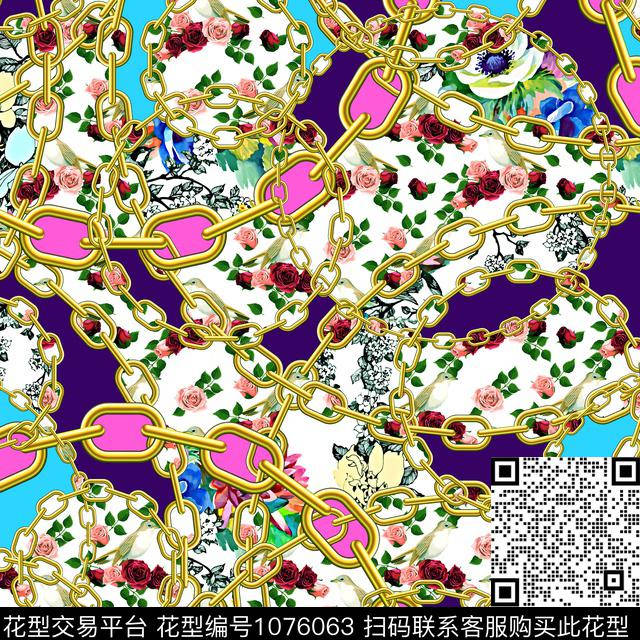 链条大牌风小方巾数码印花华亿平台下载（图片编号: 1076063） - 瓦栏（Walan）