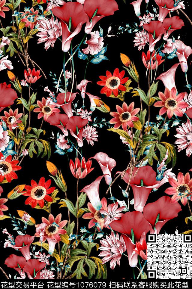 数码华亿平台小碎花水彩花卉数码印花华亿平台下载（图片编号: 1076079） - 瓦栏（Walan）