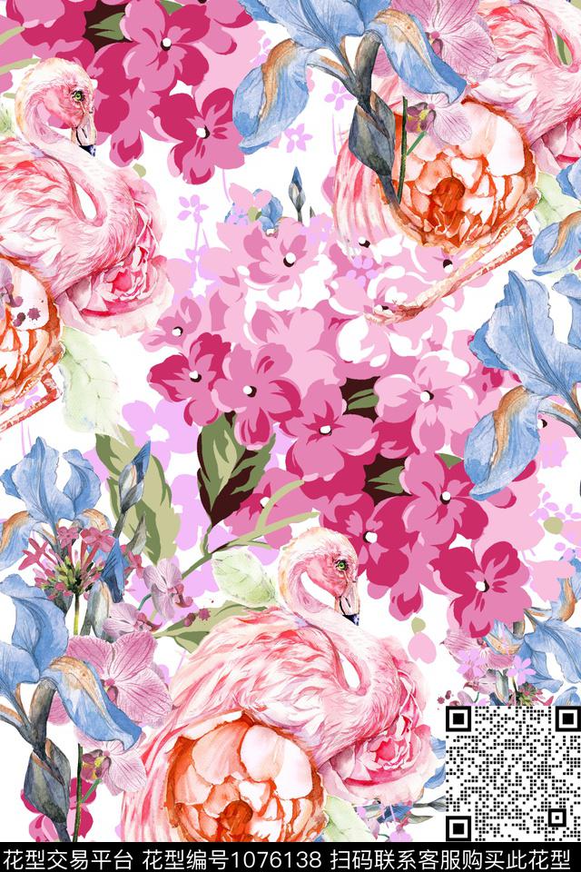 动物花卉鸢尾花花卉数码印花华亿平台下载（图片编号: 1076138） - 瓦栏（Walan）