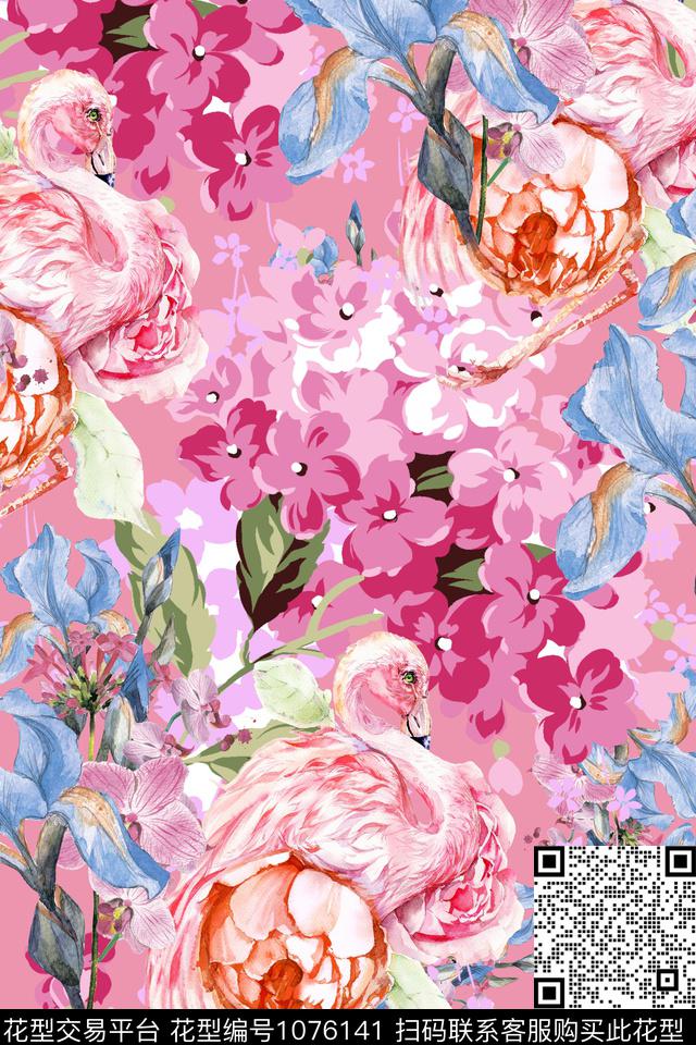 动物花卉鸢尾花花卉数码印花华亿平台下载（图片编号: 1076141） - 瓦栏（Walan）
