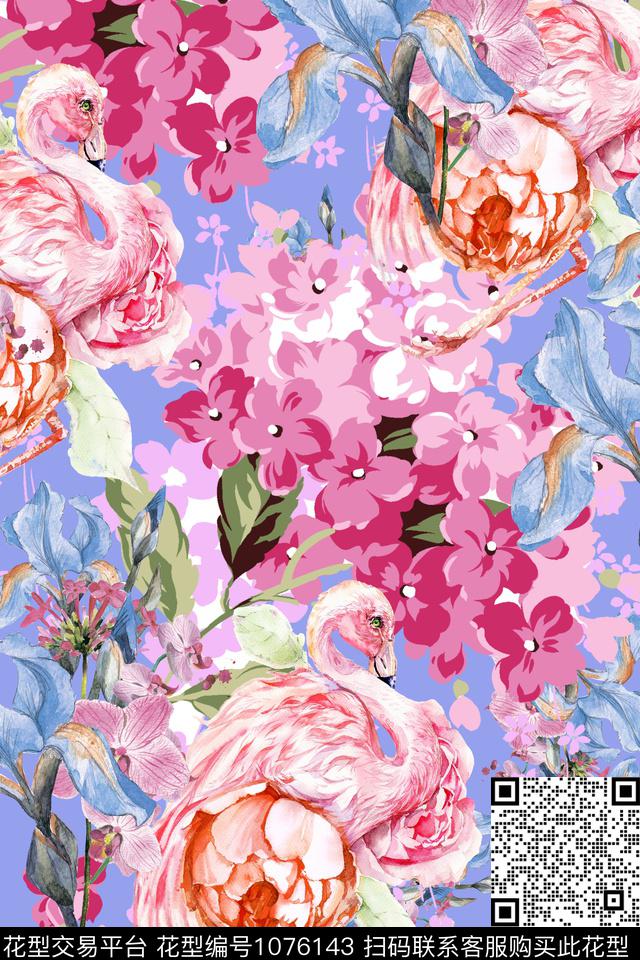 动物花卉鸢尾花花卉数码印花华亿平台下载（图片编号: 1076143） - 瓦栏（Walan）