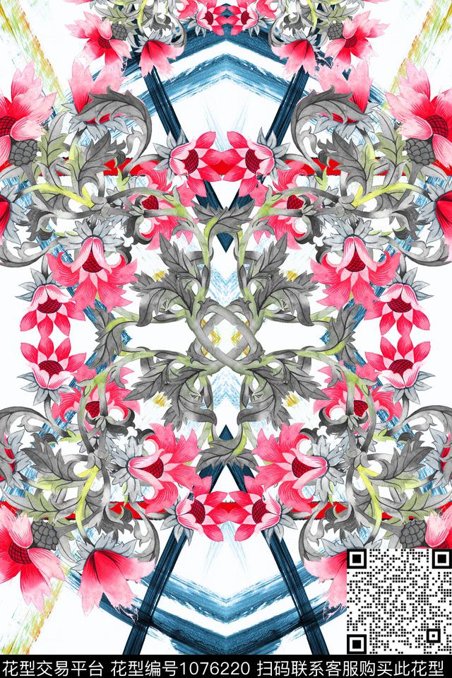 民族风花卉复古数码印花华亿平台下载（图片编号: 1076220） - 瓦栏（Walan）