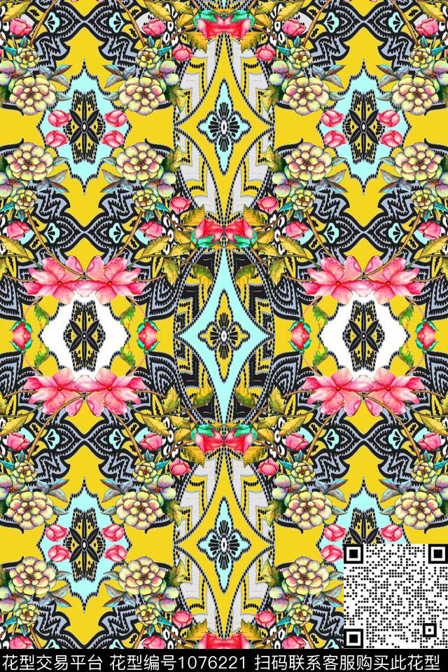 民族风几何复古数码印花华亿平台下载（图片编号: 1076221） - 瓦栏（Walan）