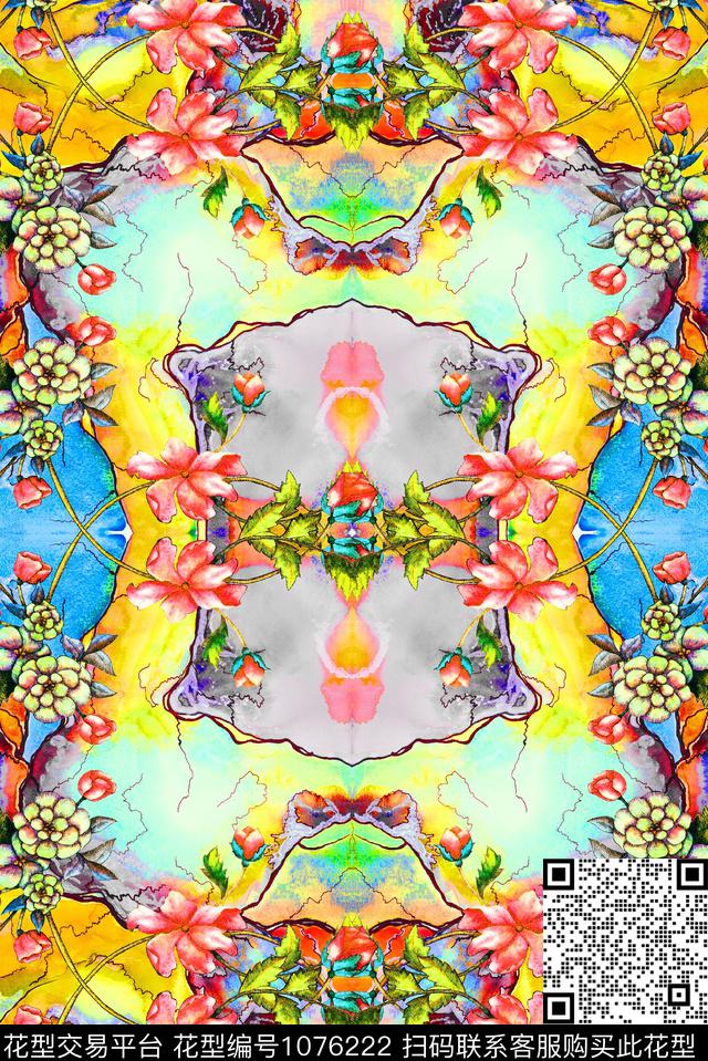 民族风花卉复古数码印花华亿平台下载（图片编号: 1076222） - 瓦栏（Walan）