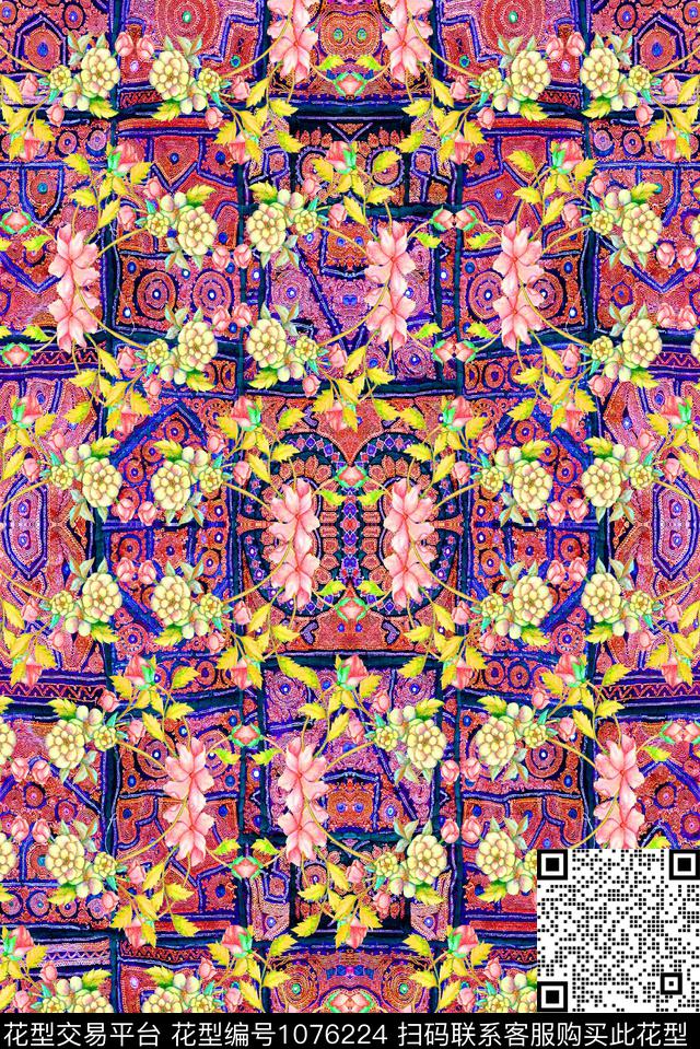 民族风几何复古数码印花华亿平台下载（图片编号: 1076224） - 瓦栏（Walan）