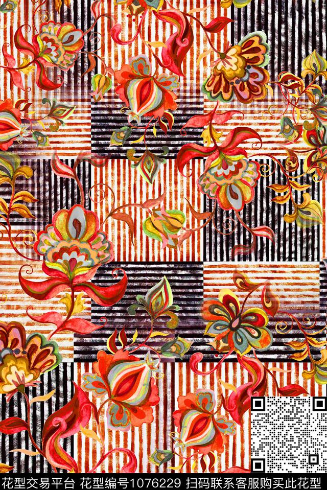 民族风复古数码印花华亿平台下载（图片编号: 1076229） - 瓦栏（Walan）