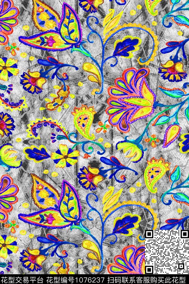 民族风几何复古数码印花华亿平台下载（图片编号: 1076237） - 瓦栏（Walan）