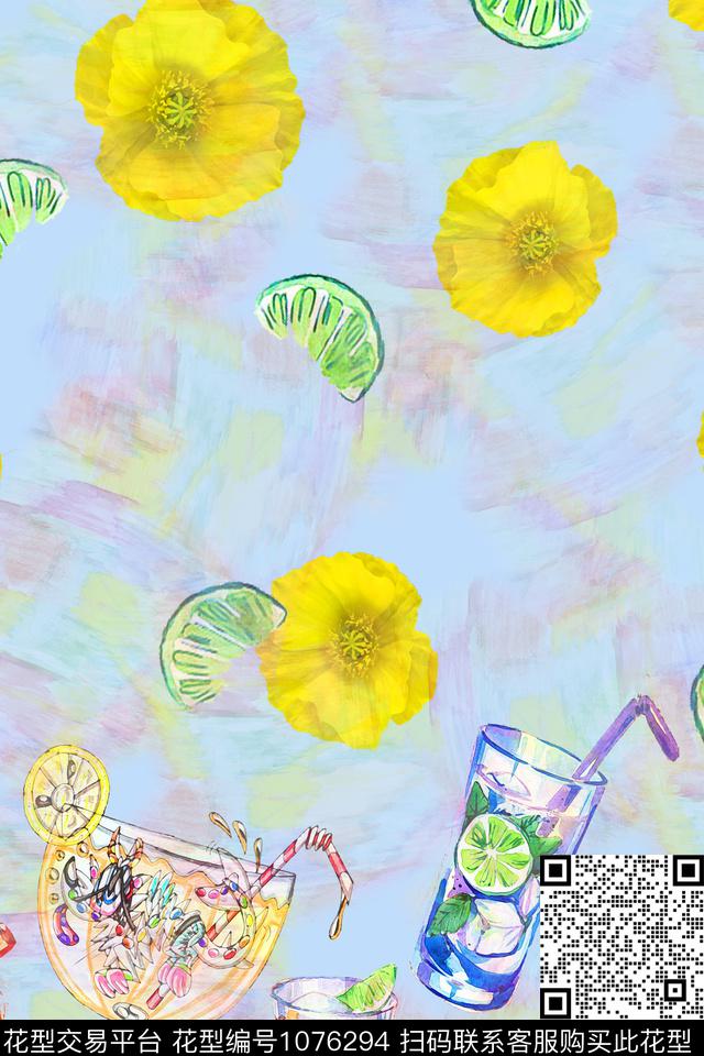 数码华亿平台春夏华亿平台手绘花卉数码印花华亿平台下载（图片编号: 1076294） - 瓦栏（Walan）