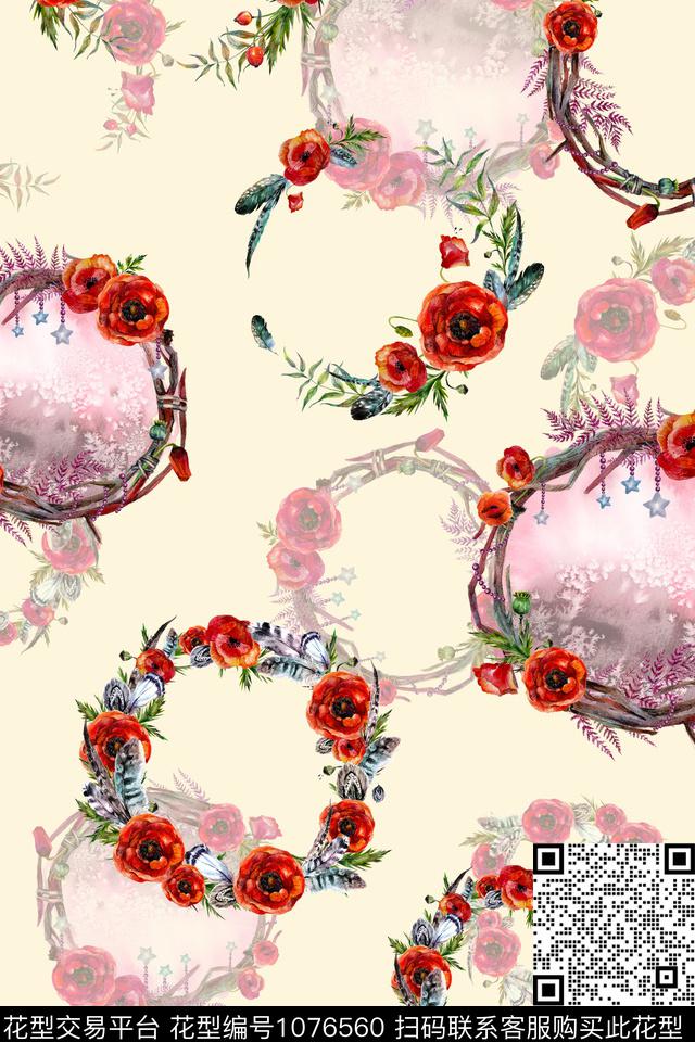 圆盘藤蔓淑女数码印花华亿平台下载（图片编号: 1076560） - 瓦栏（Walan）