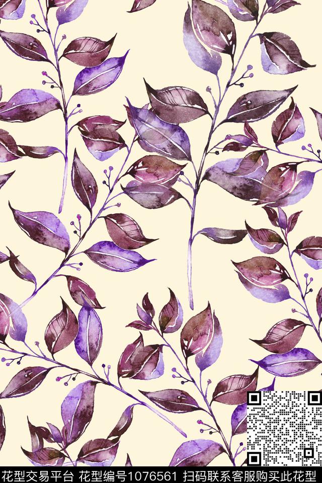 素雅绿植树叶年轻女性数码印花华亿平台下载（图片编号: 1076561） - 瓦栏（Walan）