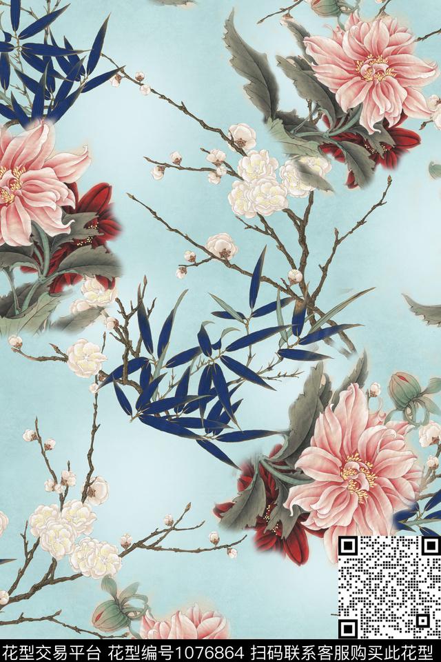 中国风数码华亿平台花卉数码印花华亿平台下载（图片编号: 1076864） - 瓦栏（Walan）