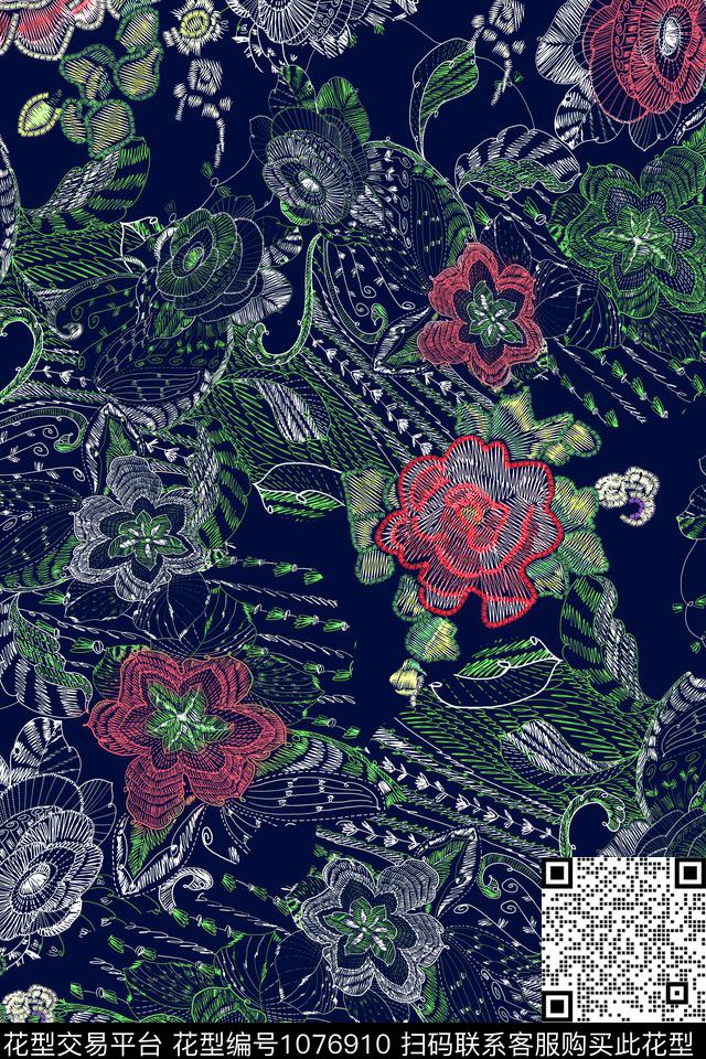 花卉网布蕾丝绣花华亿平台数码印花华亿平台下载（图片编号: 1076910） - 瓦栏（Walan）
