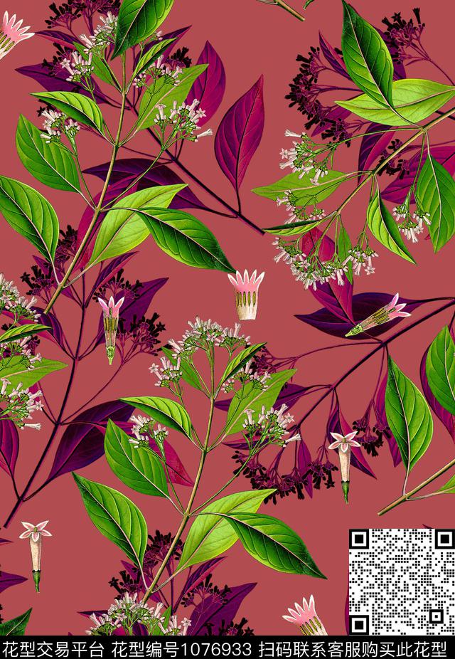 植物手绘花卉女装数码印花华亿平台下载（图片编号: 1076933） - 瓦栏（Walan）