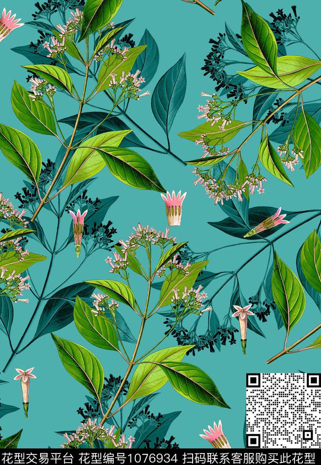 植物手绘花卉女装数码印花华亿平台下载（图片编号: 1076934） - 瓦栏（Walan）