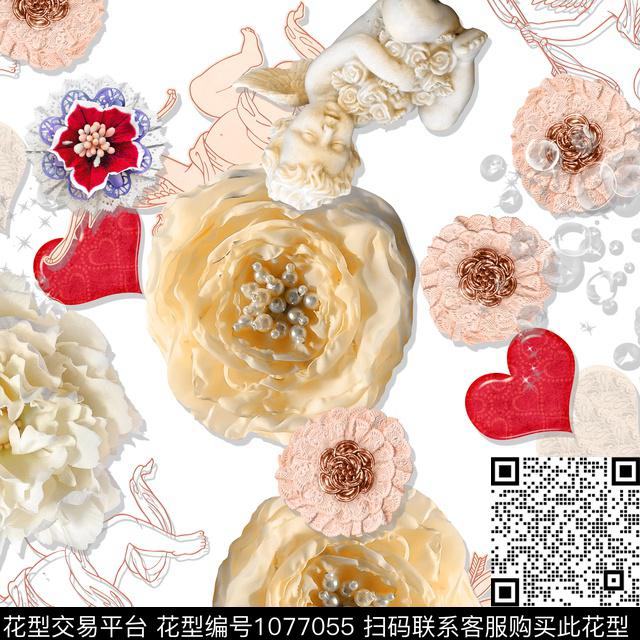 大花抽象定位花数码印花华亿平台下载（图片编号: 1077055） - 瓦栏（Walan）