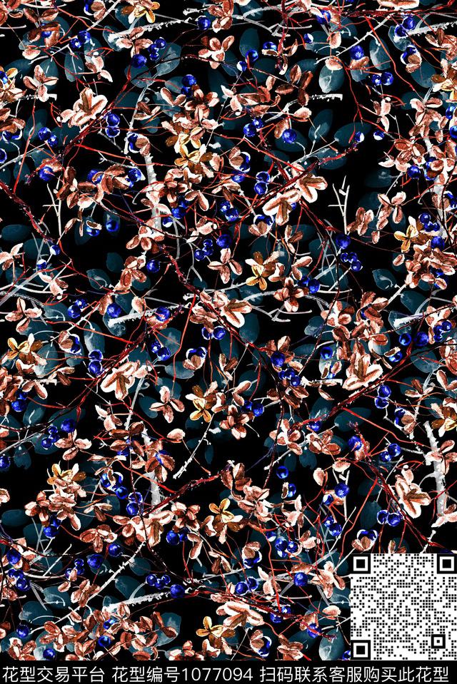 数码华亿平台民族风花卉数码印花华亿平台下载（图片编号: 1077094） - 瓦栏（Walan）